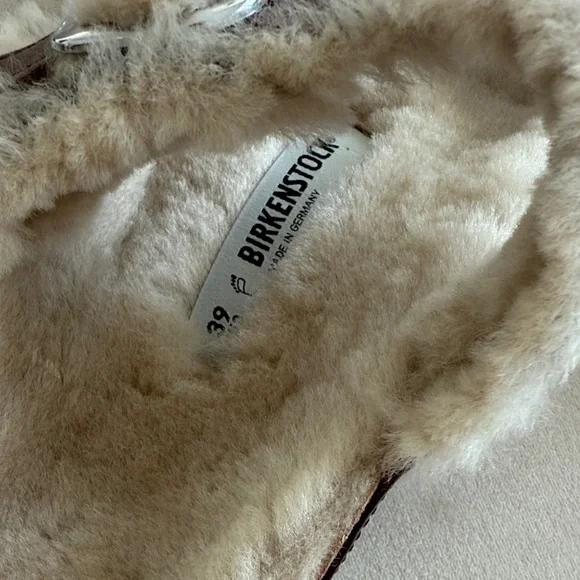 Birkenstock women’s Sandals Mayari Brown oiled leather shearling wool Fur 39 NEW - Picture 2 of 5